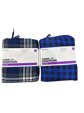 Room Essentials Twin XL Microfiber Sheet Sets Blue Plaid & Buffalo Check Pattern